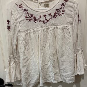 True Craft Women's Cream Top with Red Embroidery